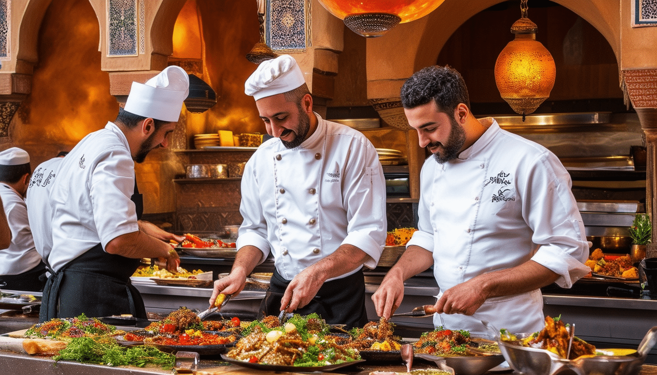 Entdecken Sie die kulinarischen Wunder von Marrakesch mit fünf Spitzenköchen, die in dieser exklusiven Präsentation kulinarischer Köstlichkeiten ihre einzigartigen Delikatessen und traditionellen Rezepte präsentieren.